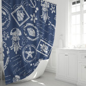  Navy Blue Nautical Zee Stamp Douchegordijn