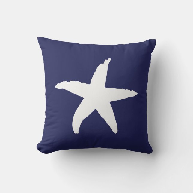 Navy Blue Nautical Zee Star Kussen (Voorkant)