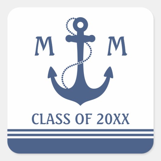 Navy Blue Nautisch Afstuderen Vierkante Sticker (Voorkant)