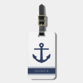 Navy Blue nautische anker aangepaste naam Bagagelabel (Voorkant verticaal)