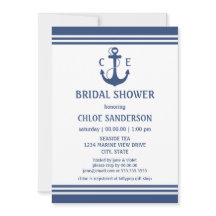 Navy Blue nautische bruids douche uitnodigingen
