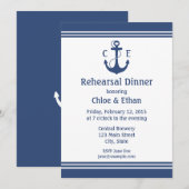 Navy Blue Nautische repetitie diner uitnodigingen (Voorkant / Achterkant)