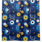 Navy Blue Nazar BOHO Evil Eye Pattern Douchegordijn (Voorkant)