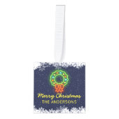 Navy Blue Neon Snowflake kerstfeestdag 2 Foto Kubus Ornament (Voorkant)
