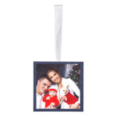 Navy Blue Neon Snowflake kerstfeestdag 2 Foto Kubus Ornament (Rechts)