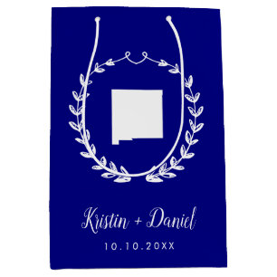 Navy Blue New Mexico Map Weddenschap Welcome Swag Medium Cadeauzakje