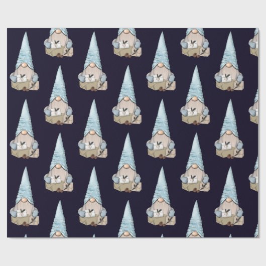 Navy Blue Nordic Snow Gnome Kerstfeestdag Cadeaupapier (Vlak)