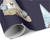 Navy Blue Nordic Snow Gnome Kerstfeestdag Cadeaupapier (Rol Hoek)