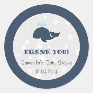 Navy Blue Ocean Whale Baby shower Ronde Sticker