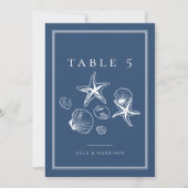 Navy Blue Ocean Zee Shell Trouwtafel Nummers Kaart (Voorkant)