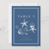 Navy Blue Ocean Zee Shell Trouwtafel Nummers Kaart (Achterkant)
