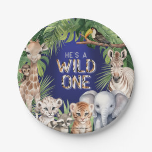 Navy BLue Oerwoud Dieren Hes een Wild One snacks Papieren Bordje