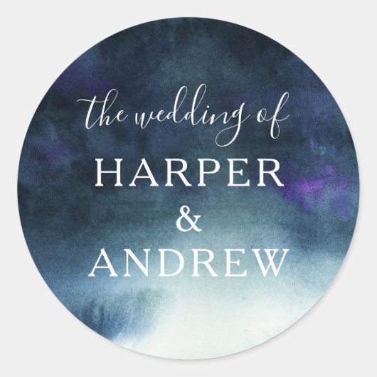 Navy Blue Ombre Bruiloft Envelop Seal Ronde Sticker (Voorkant)