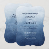 Navy Blue Ombre Elegant Custom Wedding Invitation Kaart (Voorkant / Achterkant)