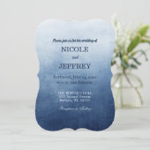 Navy Blue Ombre Elegant Custom Wedding Invitation Kaart (Staand voorkant)