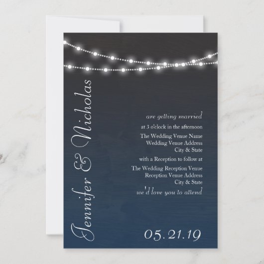 Navy Blue Ombre lights Typografie Wedding Invites Kaart (Voorkant)