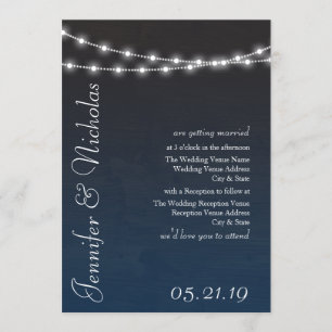 Navy Blue Ombre lights Typografie Wedding Invites Kaart