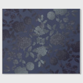Navy Blue Ombre Modern Floral Cadeaupapier (Vlak)