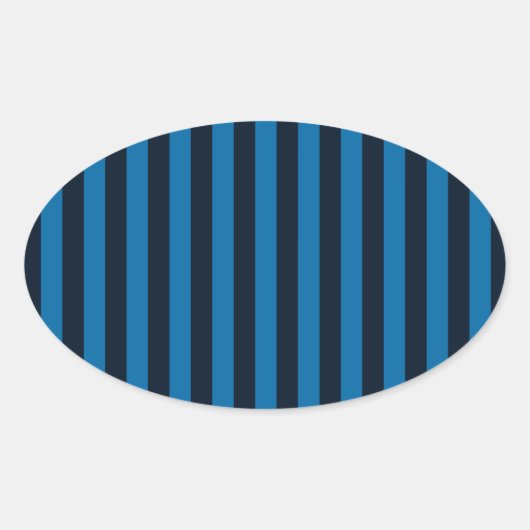 Navy Blue op Blue Vertical Stripes Decor Ovale Sticker (Voorkant)