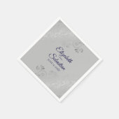 Navy Blue op Grey Silver Frills Elegant Wedding Servet (Hoek)