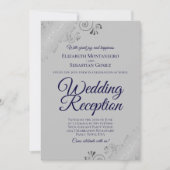 Navy Blue op Grey Silver Frills Wedding Reception Kaart (Voorkant)