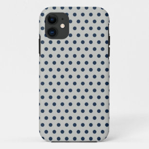 Navy Blue op grijs kleine poolpuntenpatroon iPhone 11 Hoesje