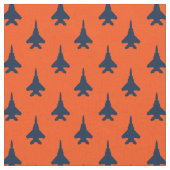 Navy Blue op Oranje Eagle Fighter Jet Pattern Stof (Close Up)
