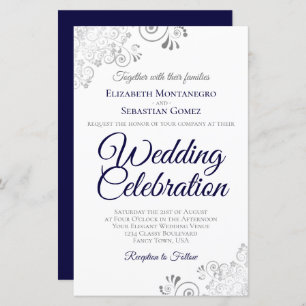 Navy Blue op White BUDGET Wedding Invite Large