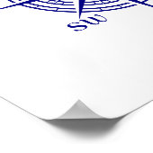 Navy Blue op White Coastal Decor Compass Roos Poster (Hoek)