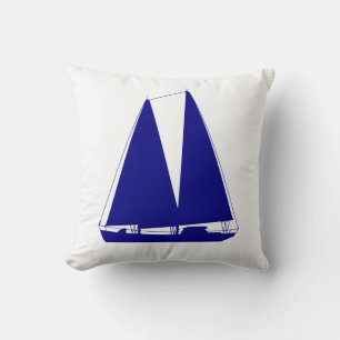 Navy Blue op White Coastal Decor Sailboat Kussen