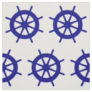 Navy Blue op White Coastal Decor Ship Wheel Stof