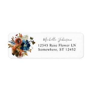 Navy Blue, Orange & Brown Floral Return Address Etiket