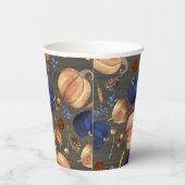 Navy Blue Oranje Pumpkin Herfst Harvest Rustic Woo Papieren Bekers (Rechts)