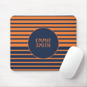 Navy Blue Oranje Striped Personalized Muismat