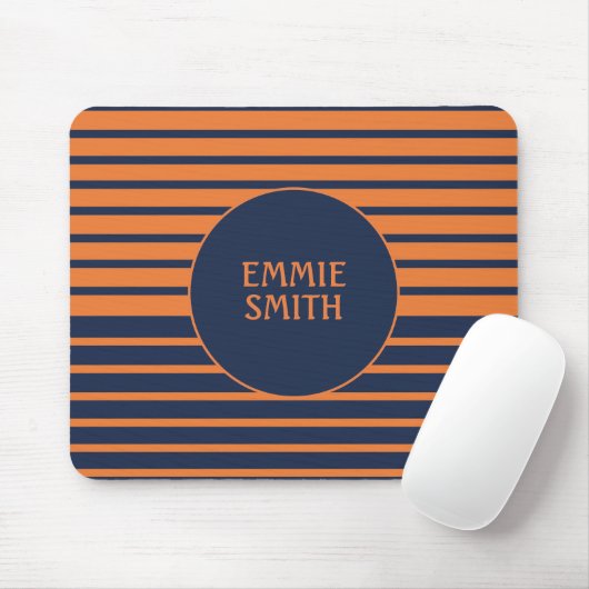 Navy Blue Oranje Striped Personalized Muismat (Met muis)