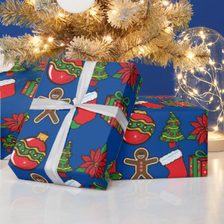Navy Blue Ornamenten kerstcadeauverpakking Cadeaupapier