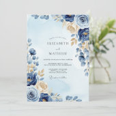 Navy Blue Ornate Winter Wedding Kaart (Staand voorkant)