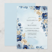 Navy Blue Ornate Winter Wedding Kaart (Voorkant / Achterkant)