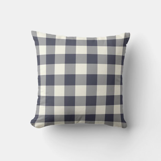 Navy Blue Outdoor Kussens - Gingham Pattern (Voorkant)