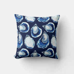 Navy Blue Oyster Half Shell Coastal Theme Kussen