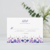 Navy Blue Paars Lavender Waterverf Rozen RSVP Kaartje (Staand voorkant)