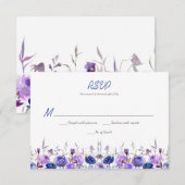 Navy Blue Paars Lavender Waterverf Rozen RSVP Kaartje (Voorkant / Achterkant)