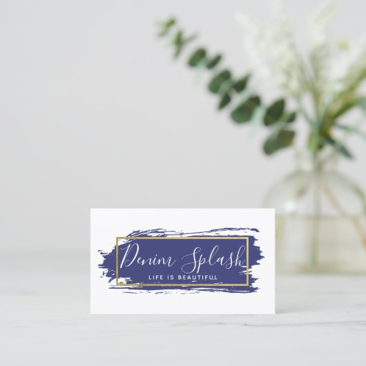 Navy Blue Paint Stroke Modern Gold geometric Chic Visitekaartje (Staand voorkant)