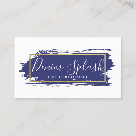Navy Blue Paint Stroke Modern Gold geometric Chic Visitekaartje (Voorkant)