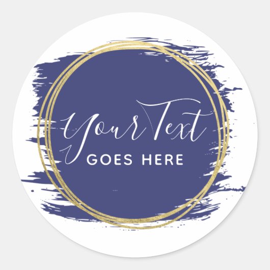 Navy Blue Paint Stroke & Modern Gold Geometric Ronde Sticker (Voorkant)