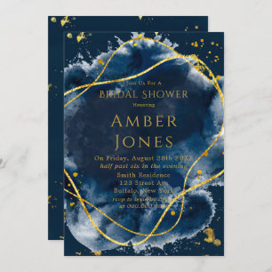Navy Blue Painted Gold Bridal Shower Kaart