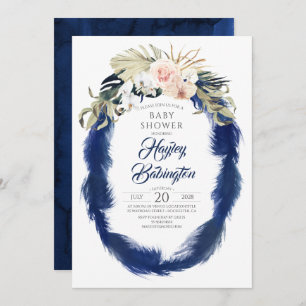 Navy Blue Pampas Grass Tropisch Baby shower Kaart