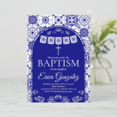 Navy Blue Papel Picado Baptism Invitation (Debout devant)