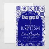 Navy Blue Papel Picado Baptism Invitation (Devant / Derrière)