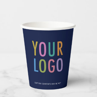 Navy Blue Paper Cups Custom Business Logo 8 oz Papieren Bekers